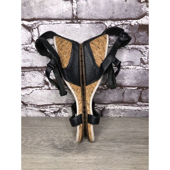 Patagonia Black Leather Ankle Strap Cork Wedge Sandals Women’s Sz 6.5M US/37EU - Picture 14 of 16